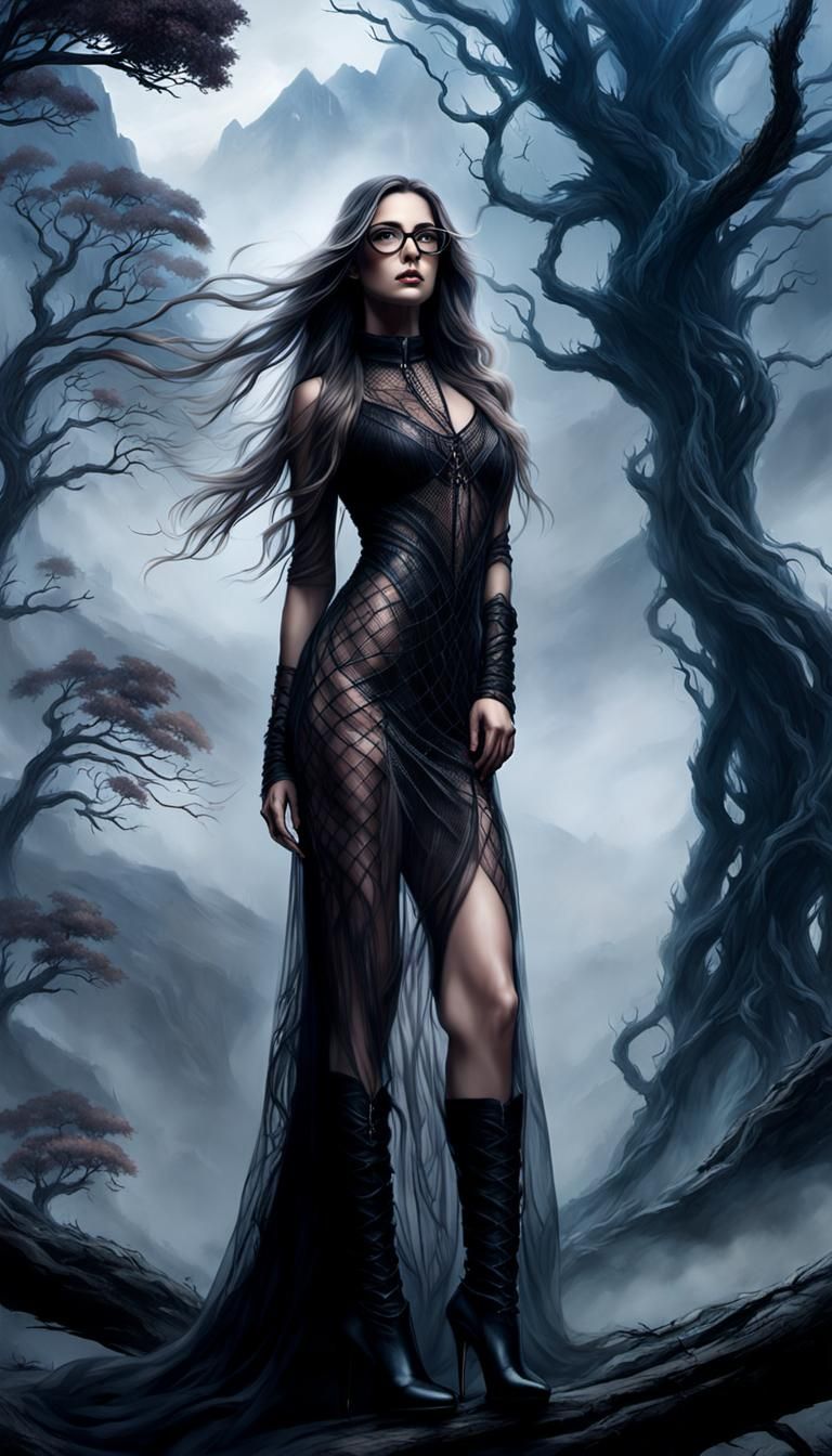 Dark Fantasy Woman in Flowing Dress Art