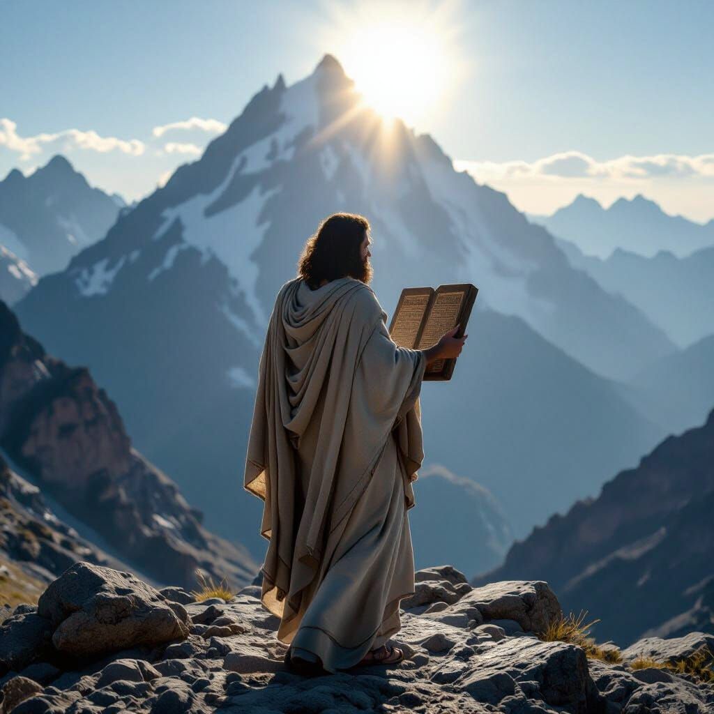 Moses Descends Mount Sinai with Ten Commandments