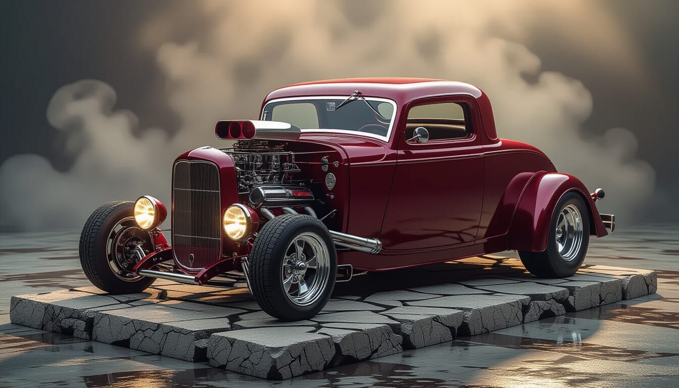 1930s Ford Hot Rod "Redline Raven" with Visible V8 Engine