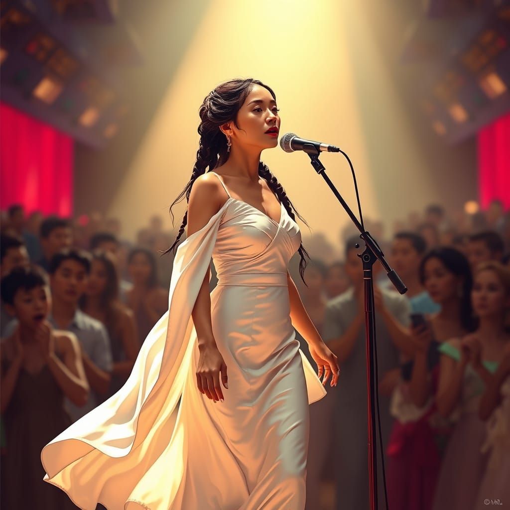 Singing Asian Woman in Alphonse Mucha Style