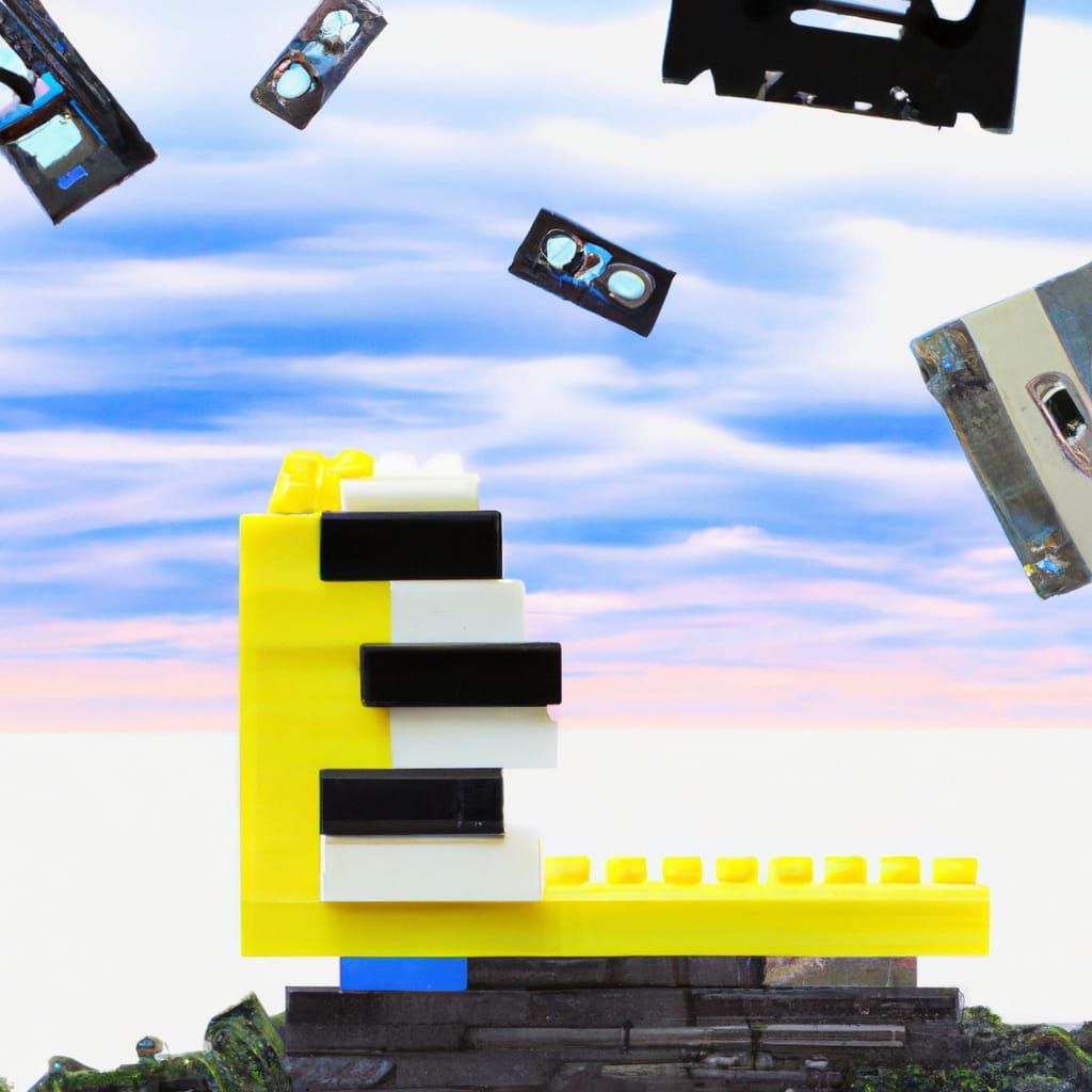 Lego Cassette Futurism Collage in Gothic Horror Style
