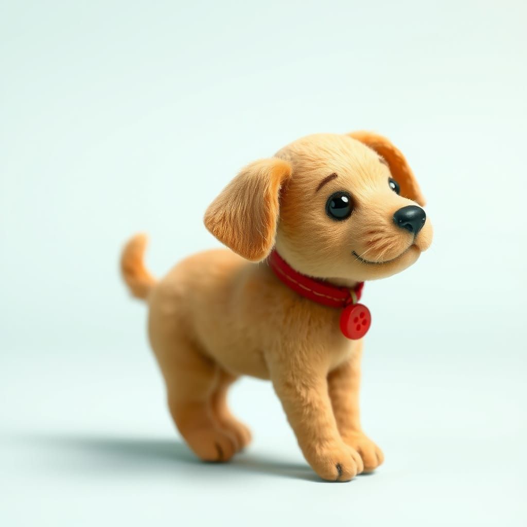 Toy Puppy with Button Eyes in Whimsical Style