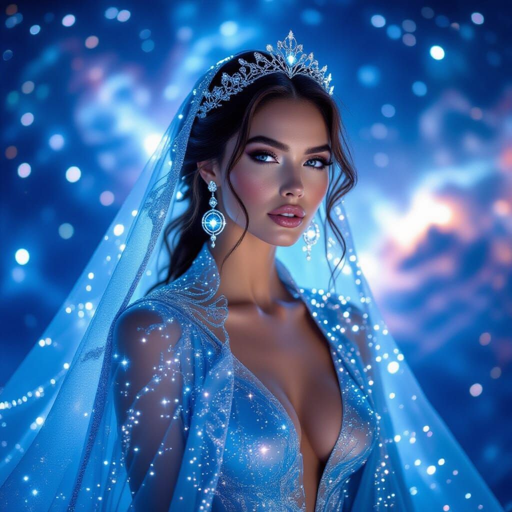 Ethereal Woman in Cosmic Dreamscape