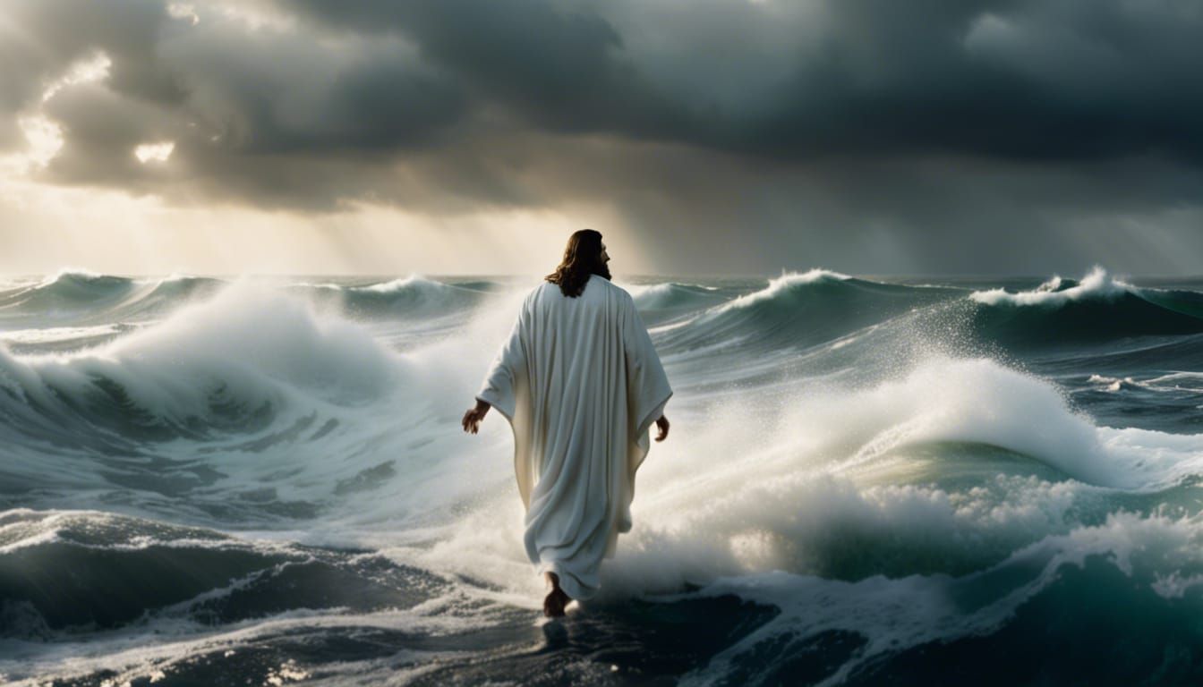 Jesus Walks on Water During Stormy Sea