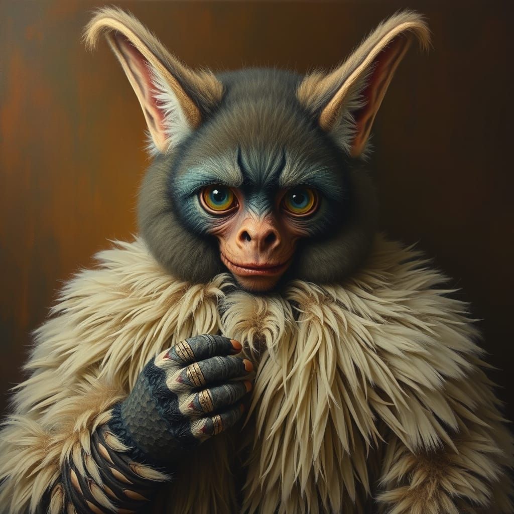 Grotesque Furry Creature in a Weird Oil Painting