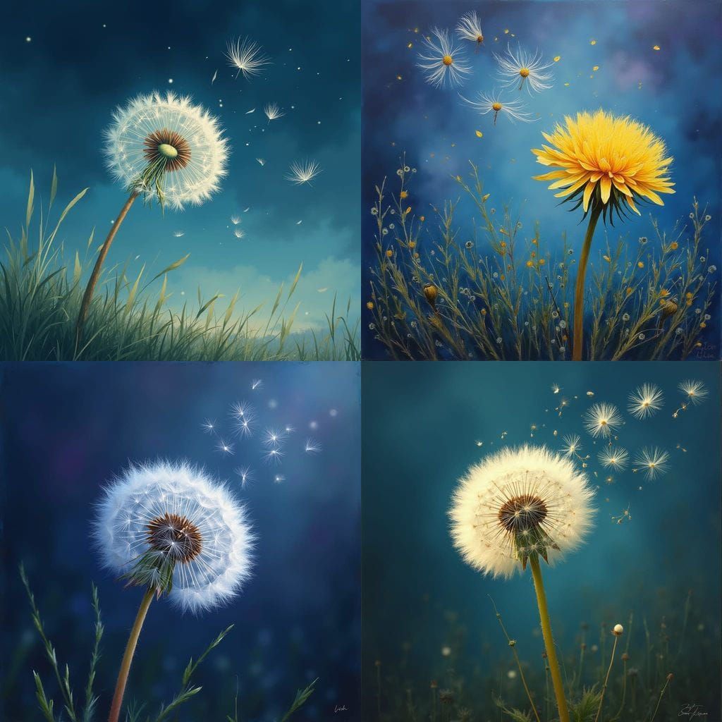 Dandelion Seeds Blowing in Ombre Sky