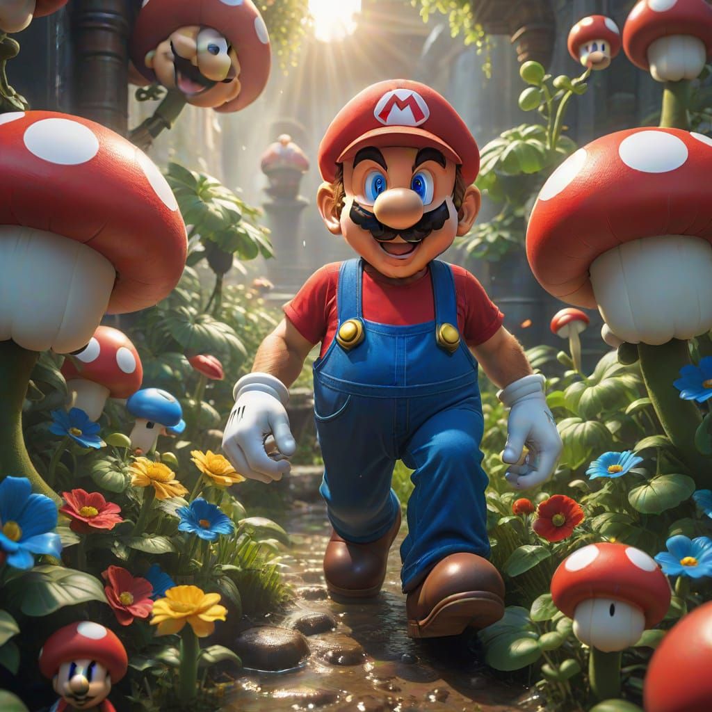 Super Mario Portrait in Vibrant Triadic Colors