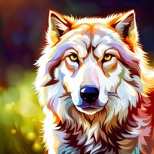 Colorful Wolf Portrait in Fantasy Art Style