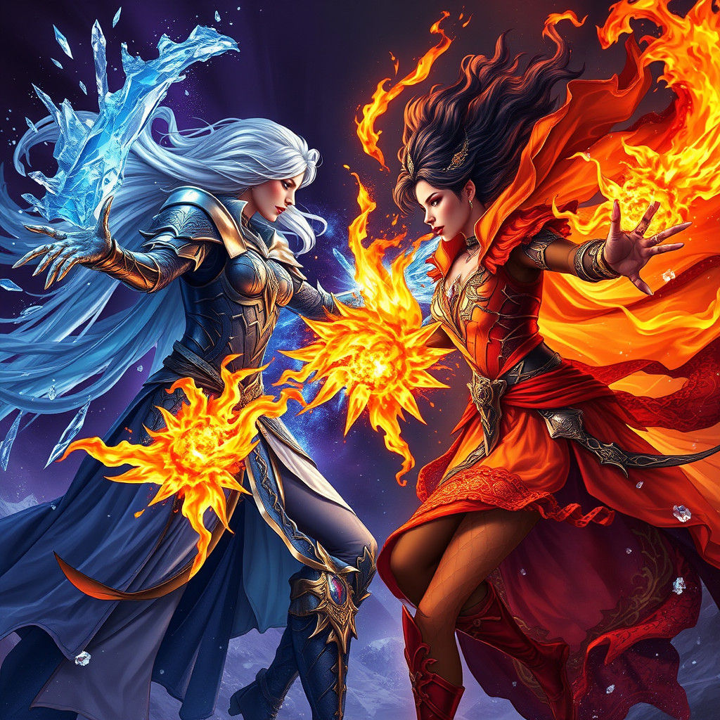 Ice and Fire Women Clash in Dark Fantasy