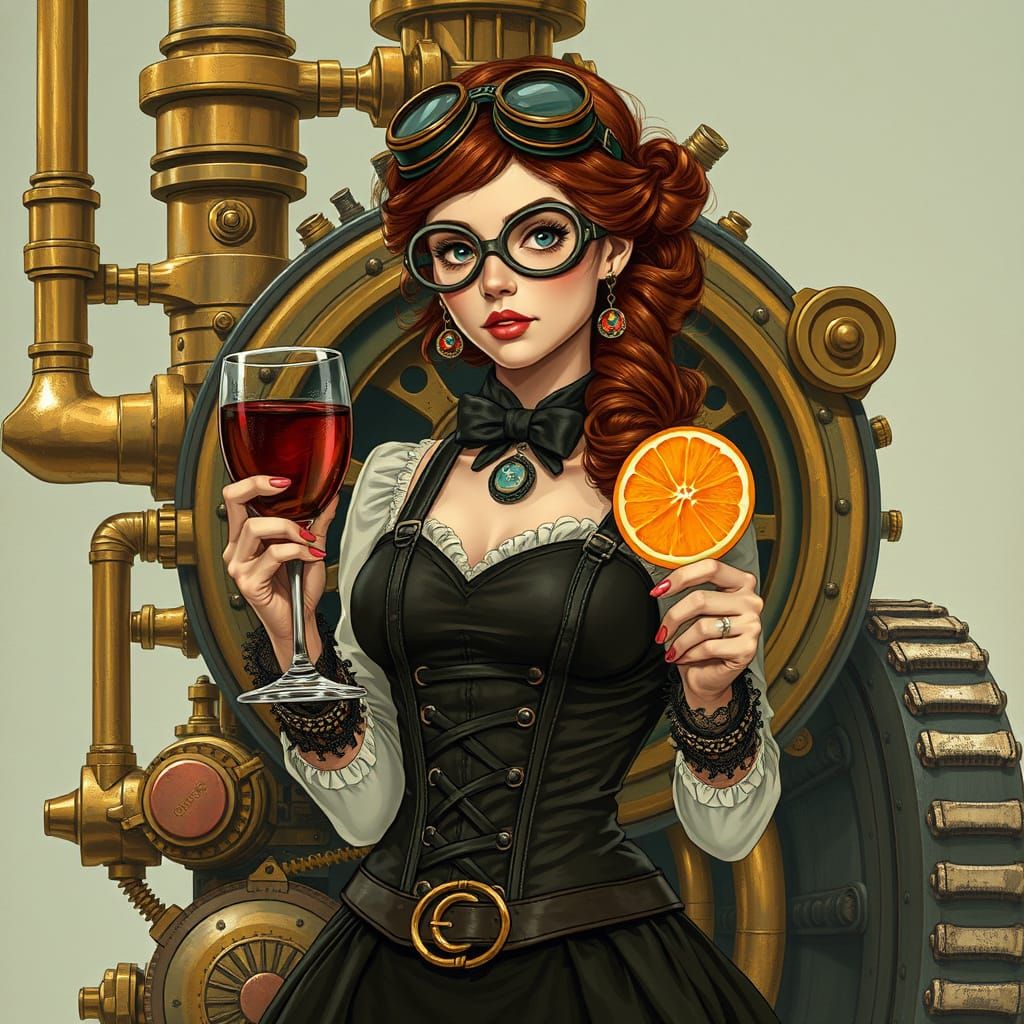 Steampunk Siren Savoring Wine and Whimsy