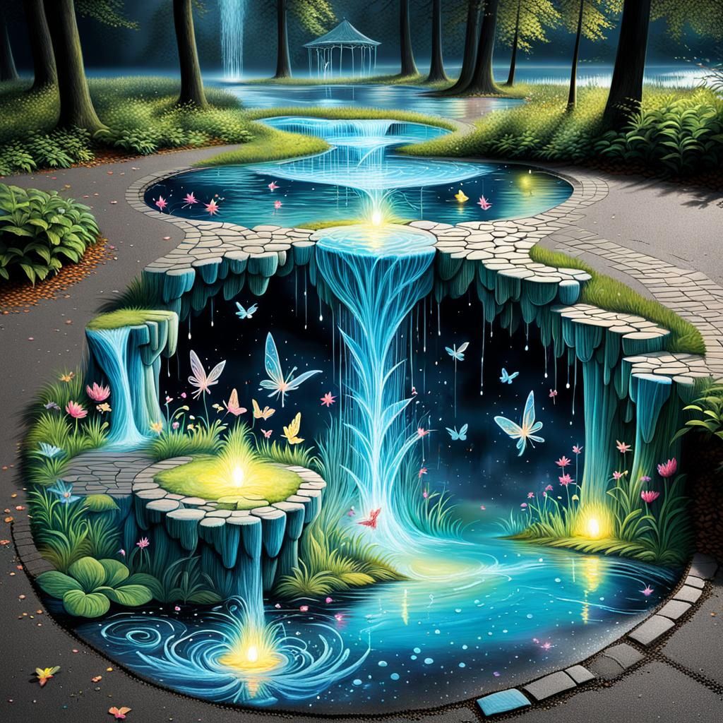 Magical Fairy Forest in Stunning Sidewalk Chalk Art