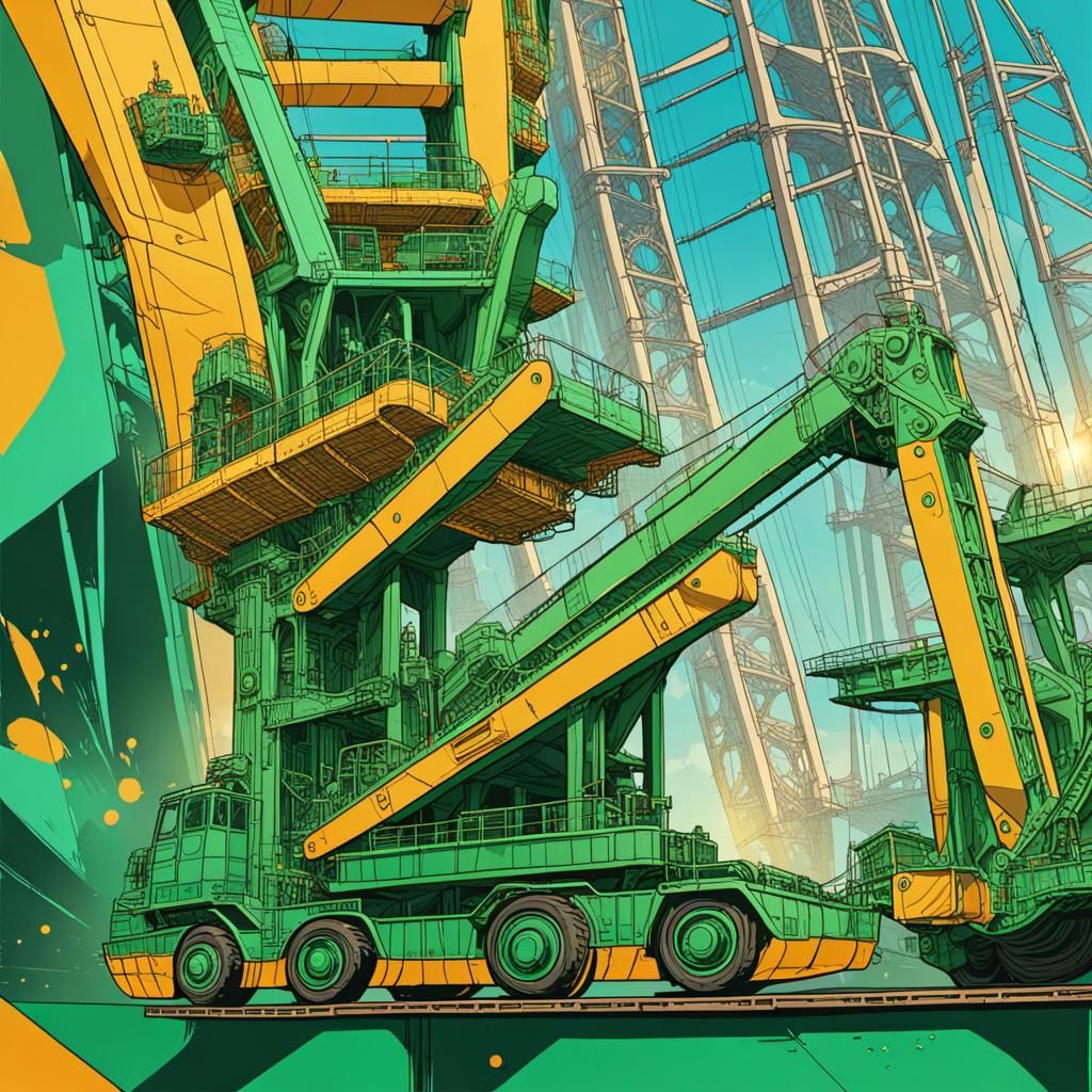Ornate Fantasy Art of Crane Offloading Freight