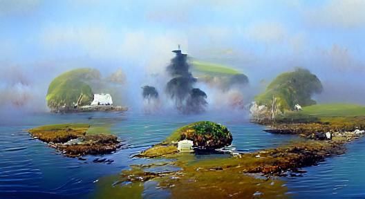 Island in Mist: Oil Painting