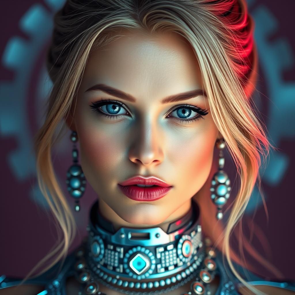 Hyperrealistic Portrait of Woman in Futuristic Outfit