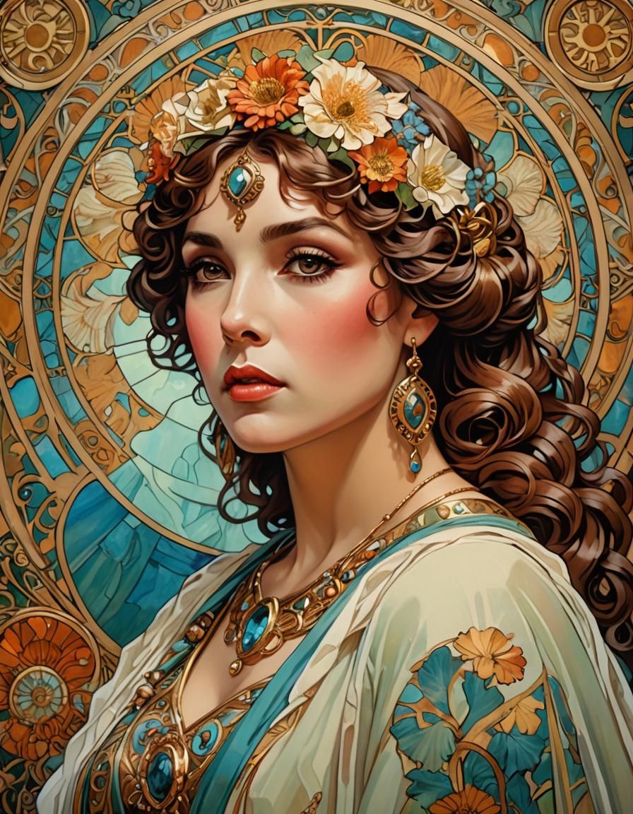 Gina Lollobrigida as Roman Goddess, Art Nouveau Style