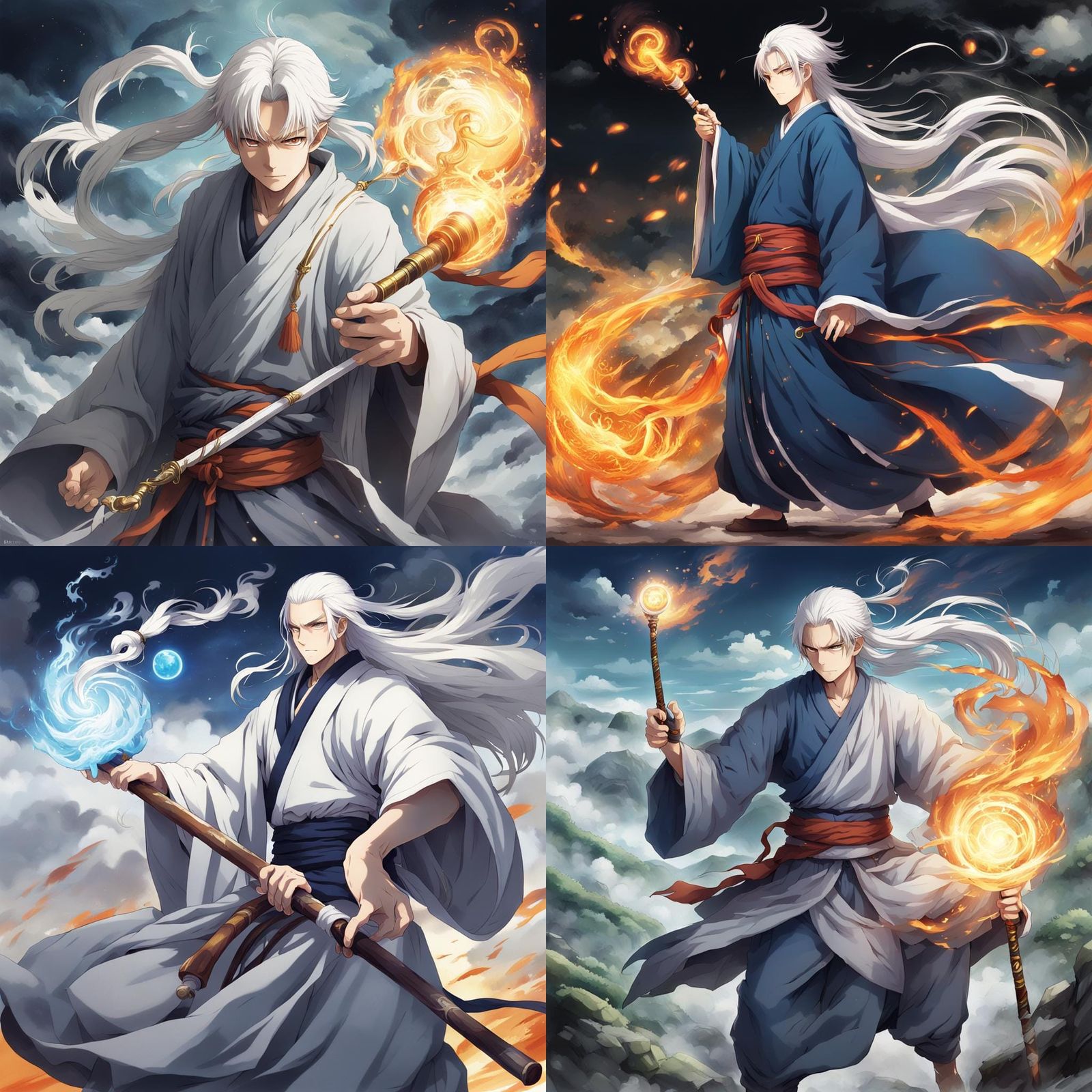 Anime Monk Summons Spirits with a Smoking Staff