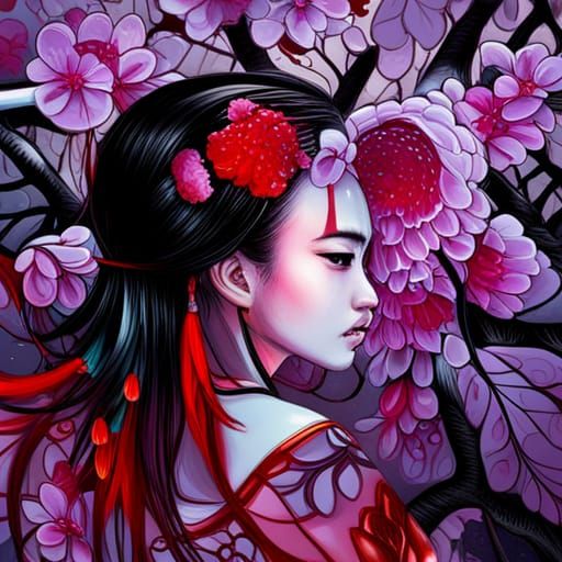 Chinese Woman in Traditional Dress, Graffiti Art Style
