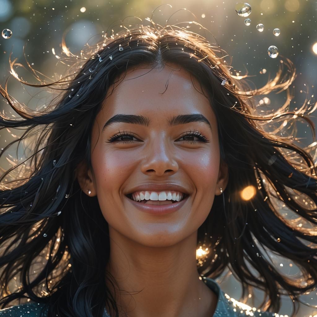 Radiant Girl Waving Hair in Sunlight