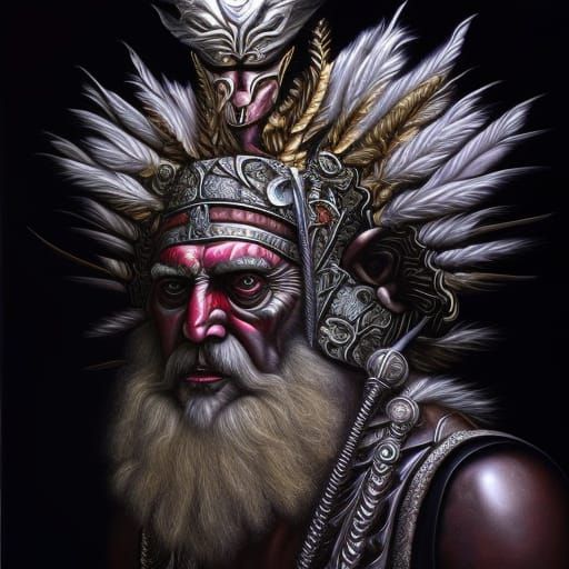 Siberian Shaman Portrait in Steampunk Surrealism