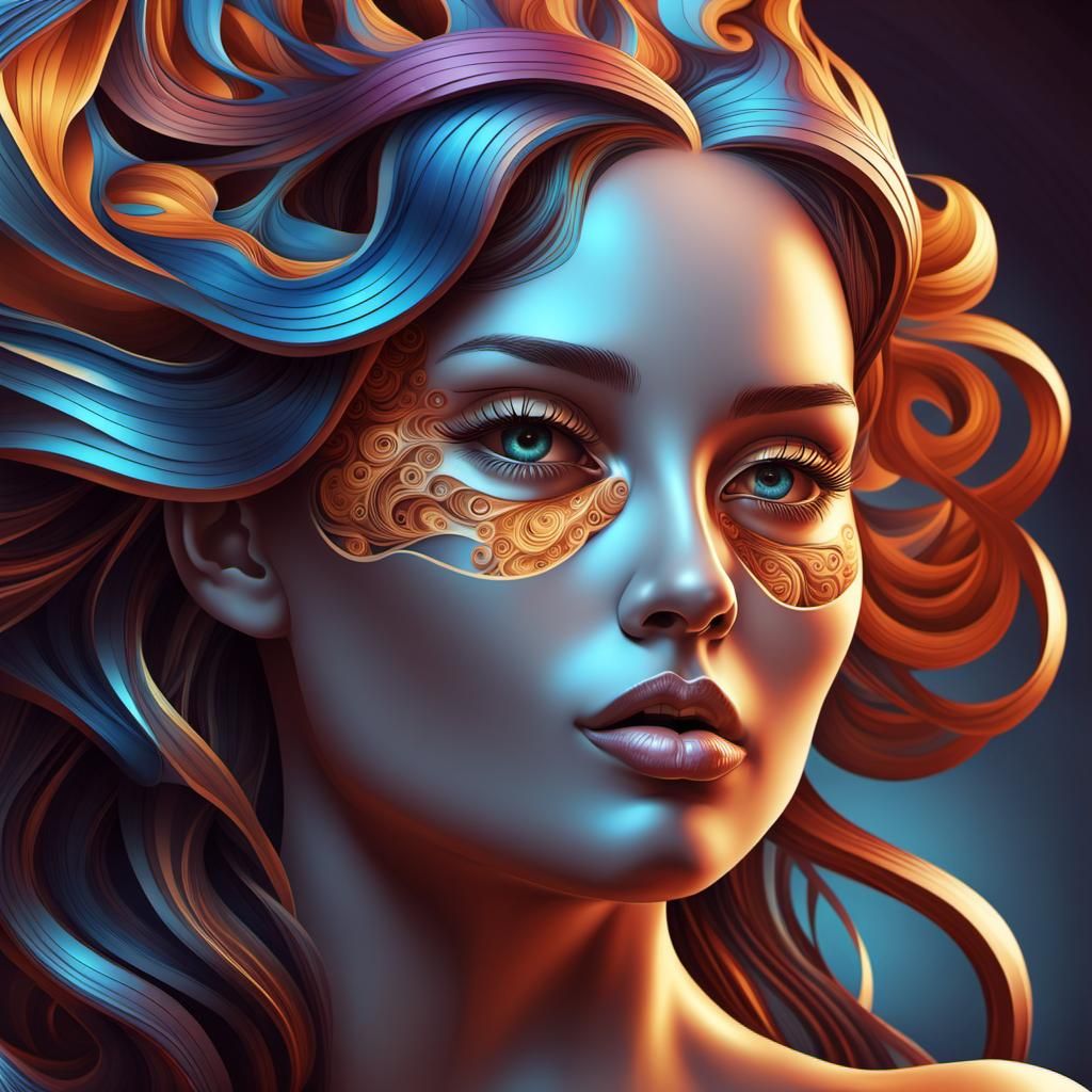 Seductive Voluptuous Woman in Abstract Fractal Design