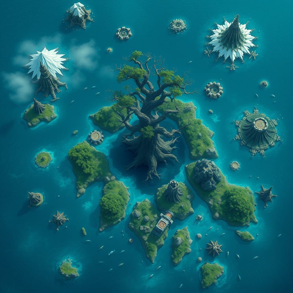 Surreal Fantasy World Map with Mysterious Abyss and Ancient ...