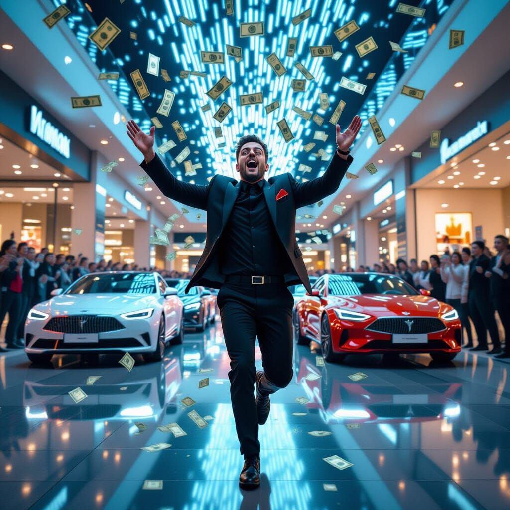 Money Rain in Mall: Dynamic Clickbait YouTube Thumbnail