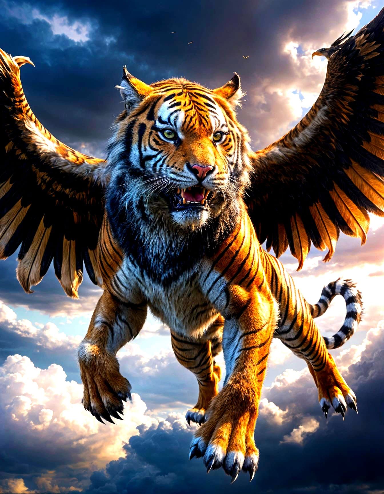 Surreal Fantasy Tiger Soars Across Majestic Stormy Skies in ...