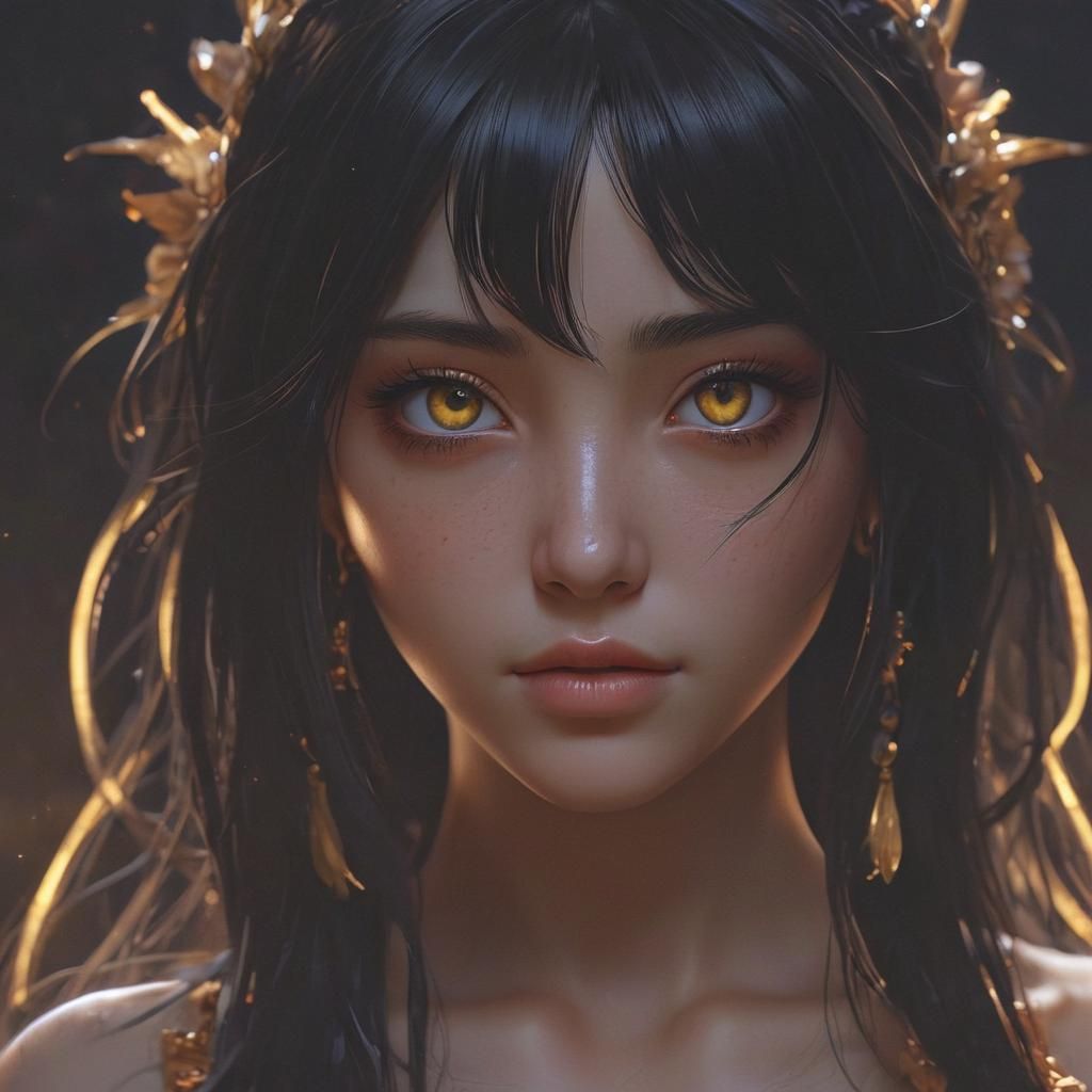 Anime Goddess with Ethereal Glow in Dark Fantasy