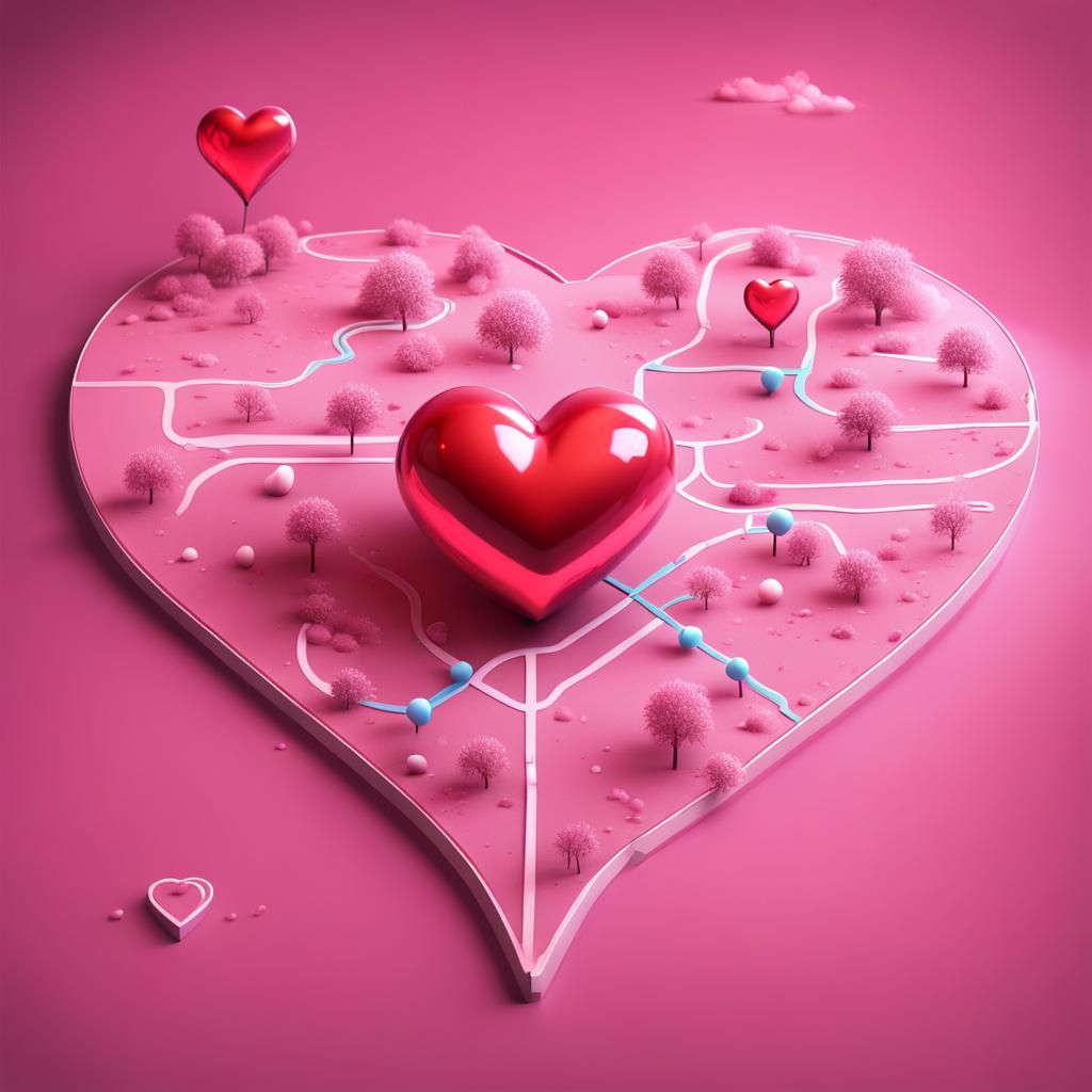 Charming 3D Map of Hearts in Pixar Style