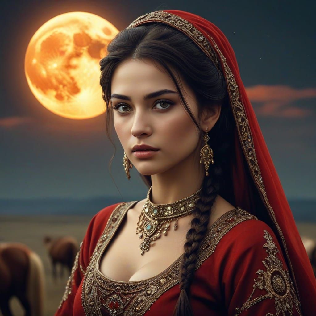 Ethereal Moonlit Cossack Beauty in Marc Lagrange Style