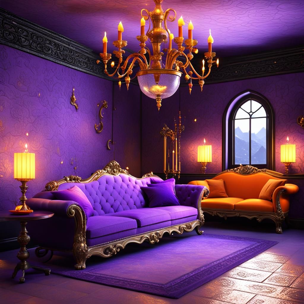 Ornate Castle Interior with Candles, 3D Render