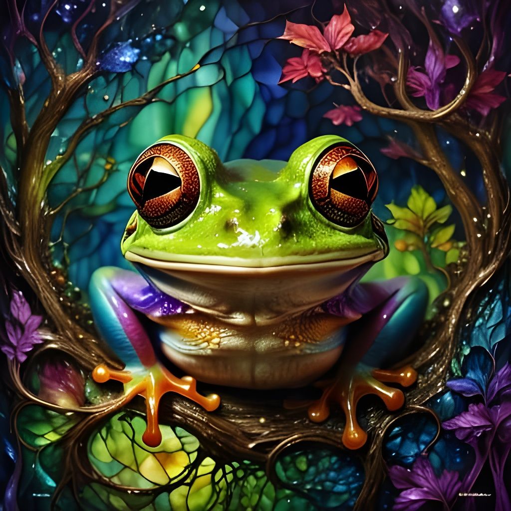 Vibrant Tree Frog in a Whimsical Fantasy Realm