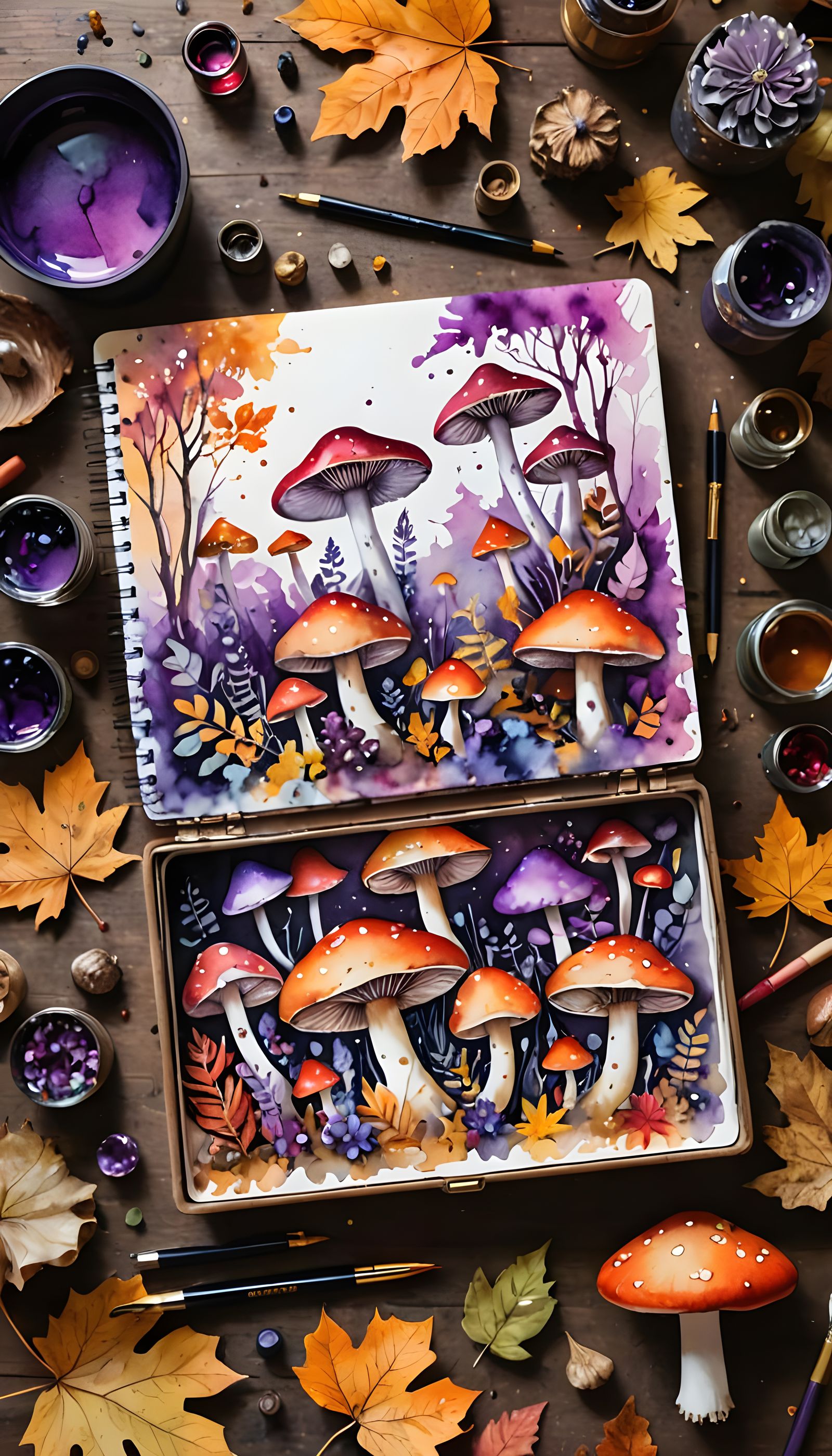 Botanical Sketchbook in Autumn with Purple Shades