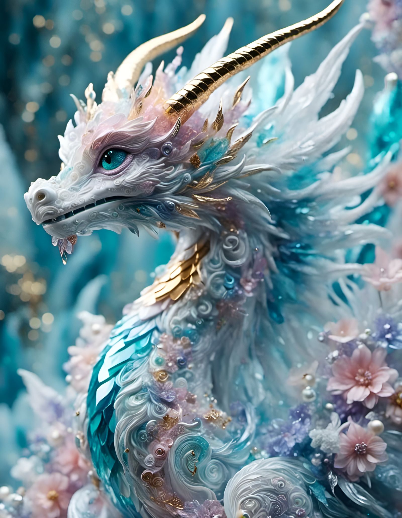Pastel Crystal Dragon in Neo-Impressionist Acrylic Style