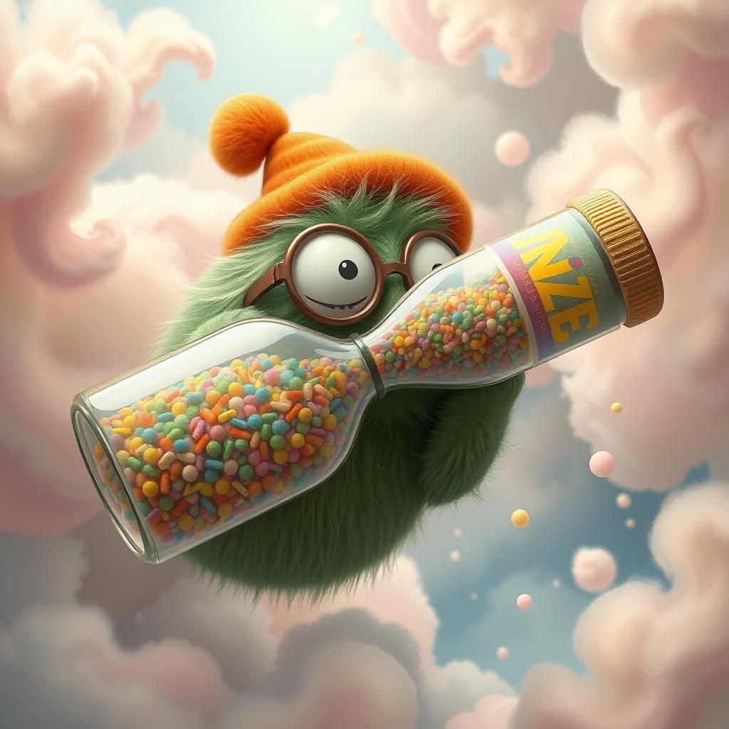 Whimsical Creature Enjoys Sprinkle Bottle Drink