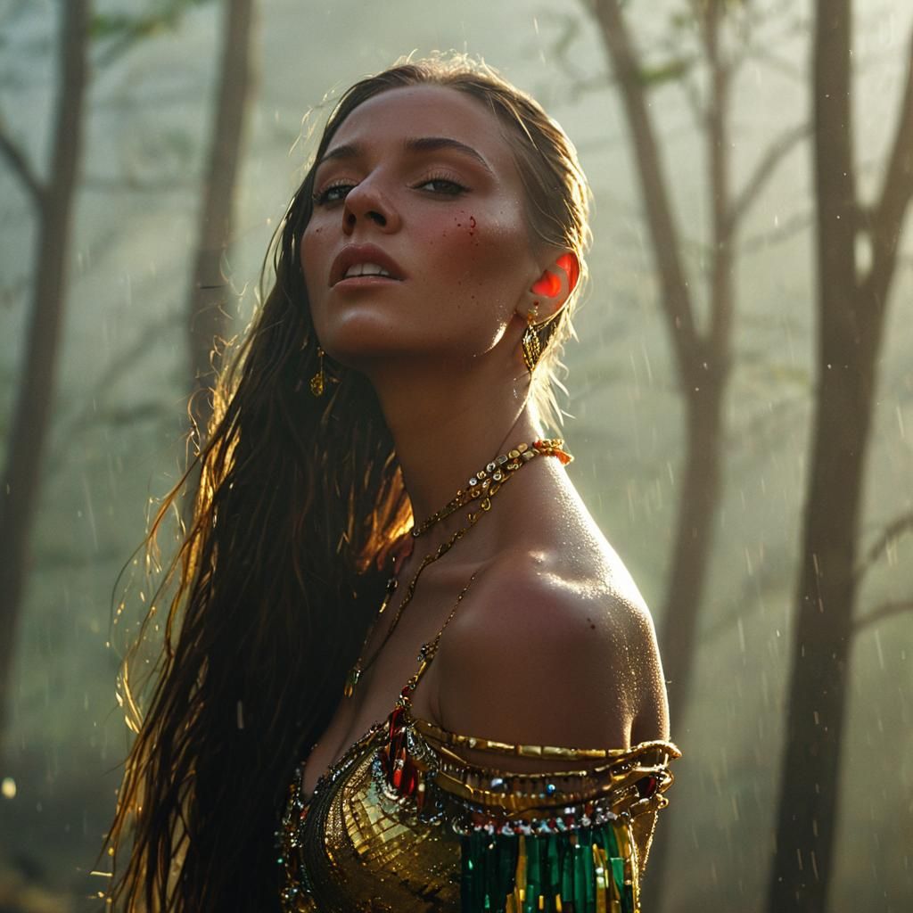 Vibrant Cinematic Portrait with Gold Jewelry