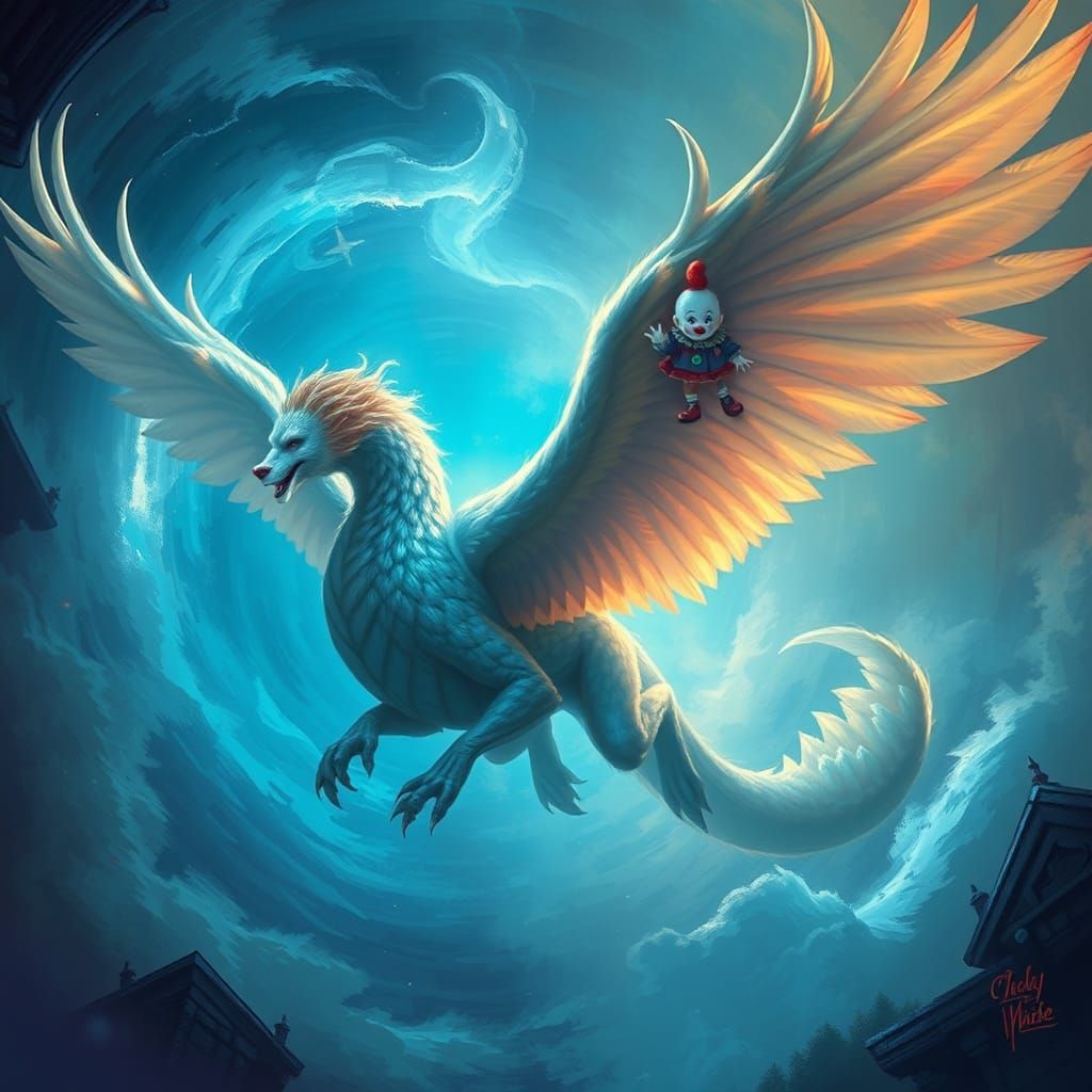 Griffin and Pennywise in Mystical Fantasyland Landscape