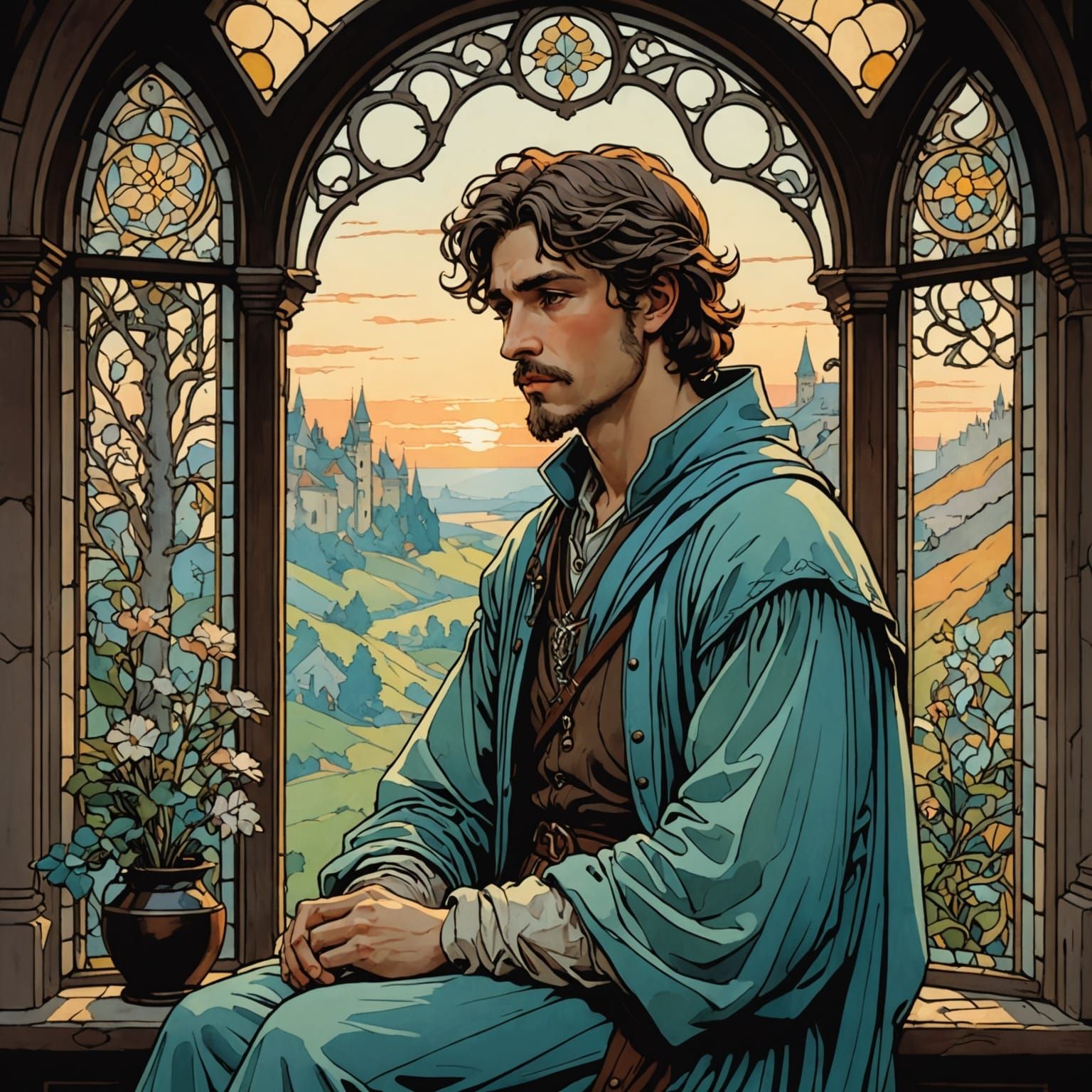 A Medieval Gentleman Lost in Dawn's Soft Glow