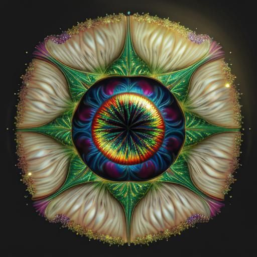 Psychedelic Oil Painting of Fractal Leaves and Lips