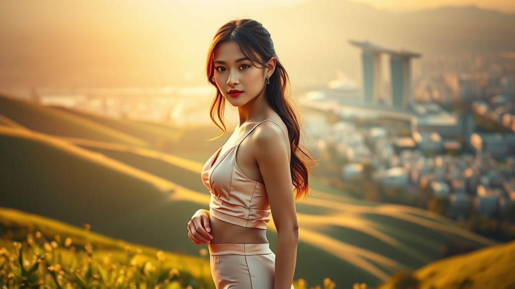 Elegant Asian Woman in Golden Hour