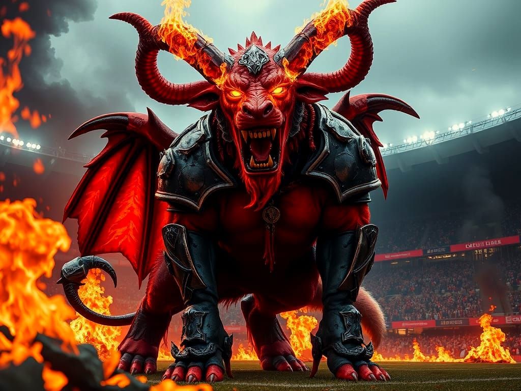 Fiery Manchester United Devil Mascot Portrait