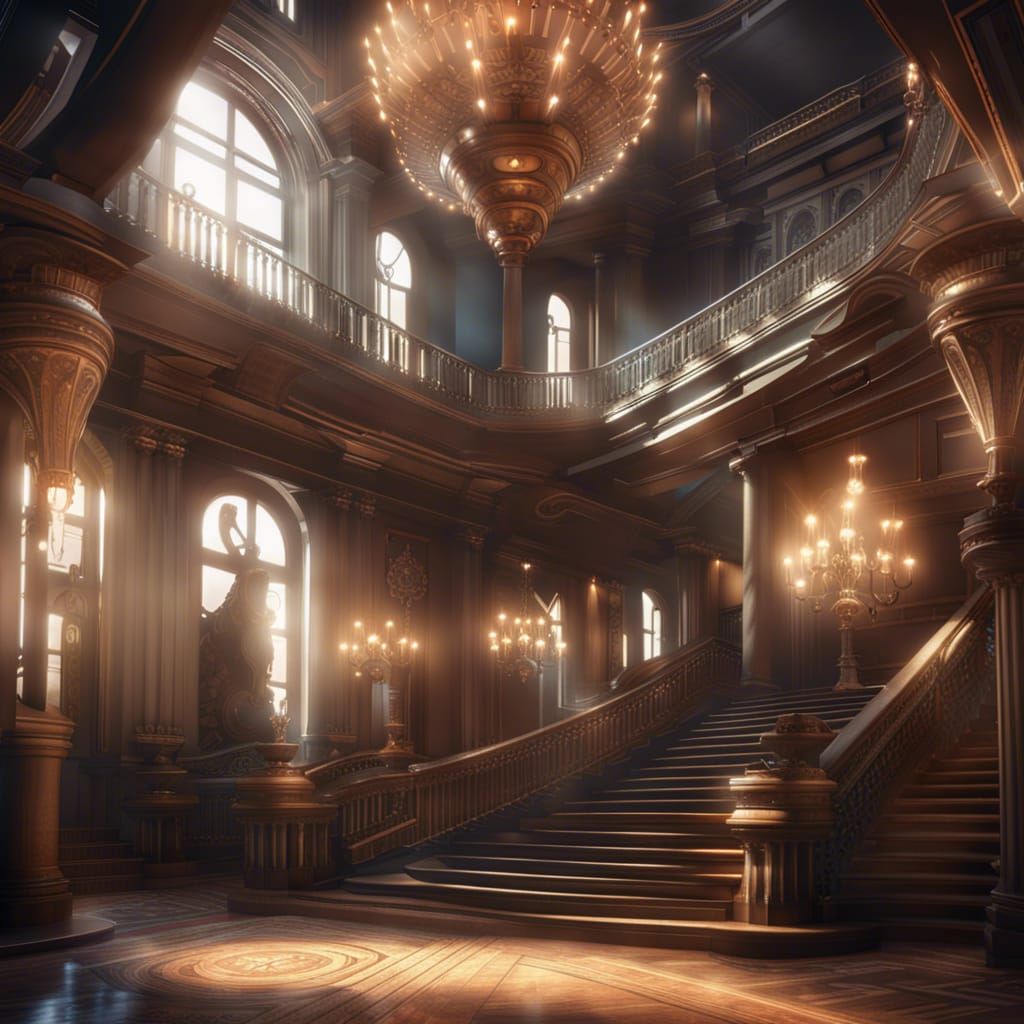 Epic Ballroom with Grand Staircase in 3D