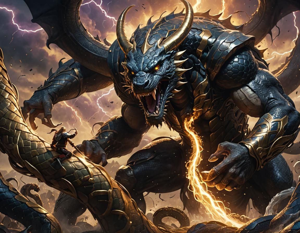 Thor vs. Jourmungandr: Epic Dark Fantasy Battle