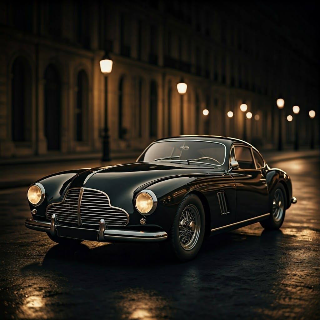 1940s Sports Car on Parisian Street at Night