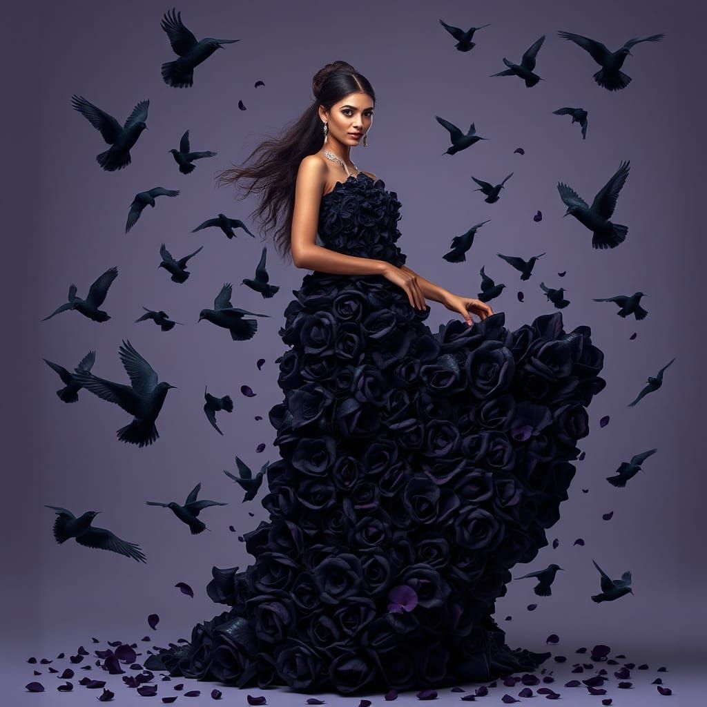 Indian Goddess in Midnight Bloom Attire