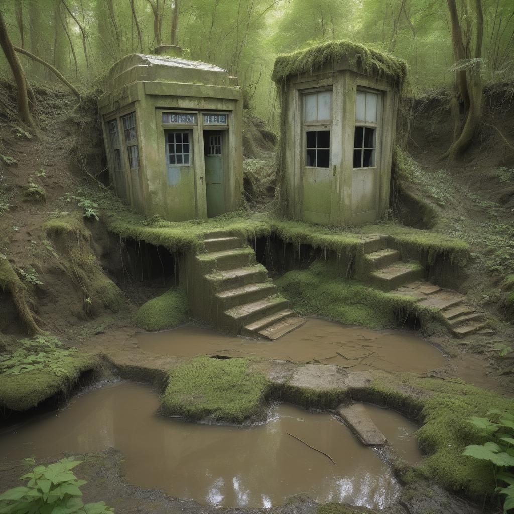 Dystopian Tardis Sculpture in Flooded Wasteland