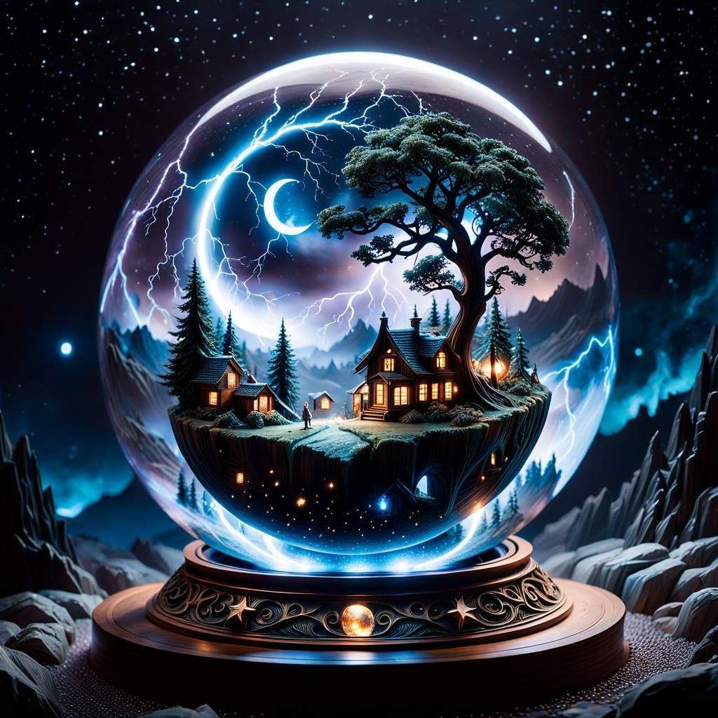 Magic Orb: Miniature Fantasy World with Lightning