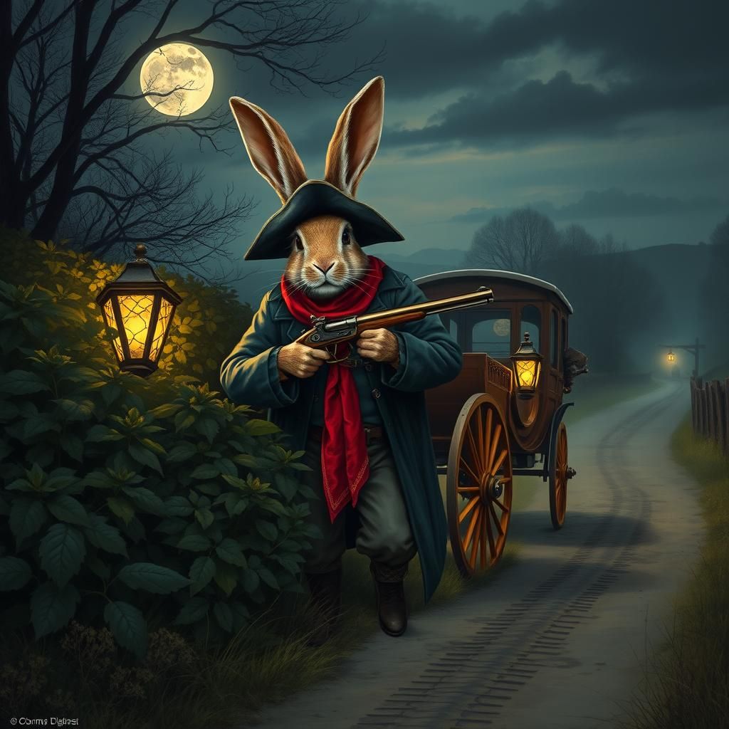 Victorian Rabbit Highwayman in Romantic Art Style
