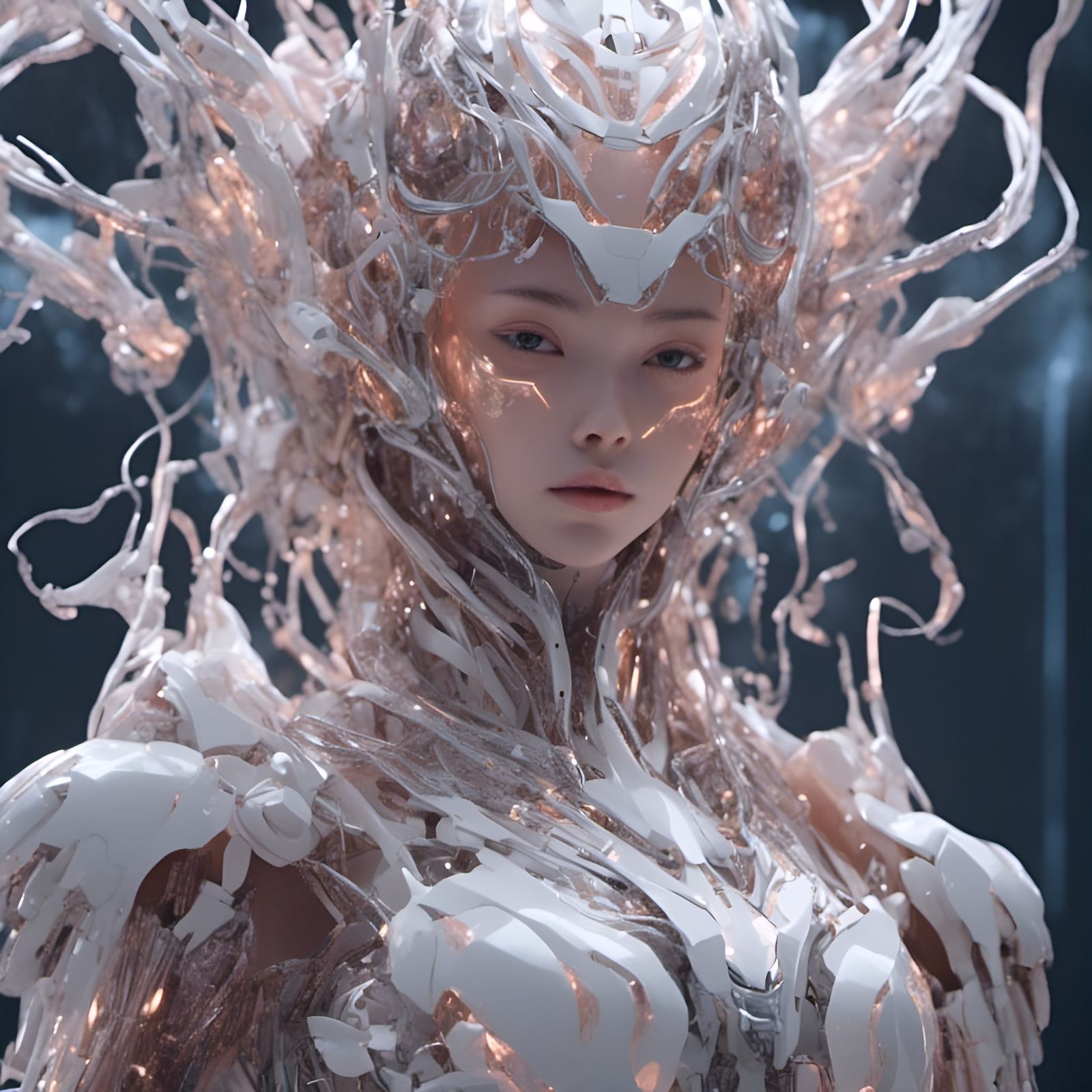 Girl in Dragon Armor Navigating Futuristic Maze