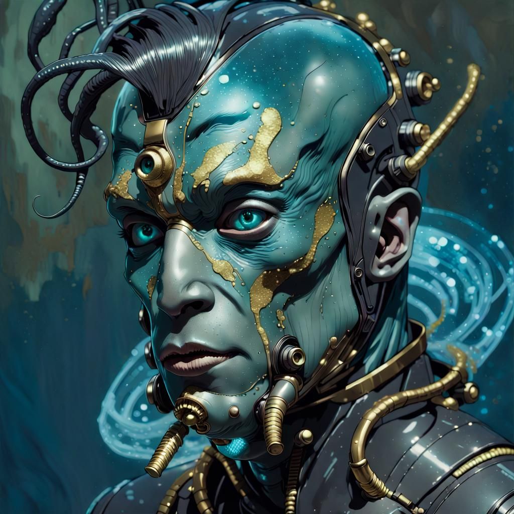 Bioluminescent Abe Sapien Double Exposure Portrait